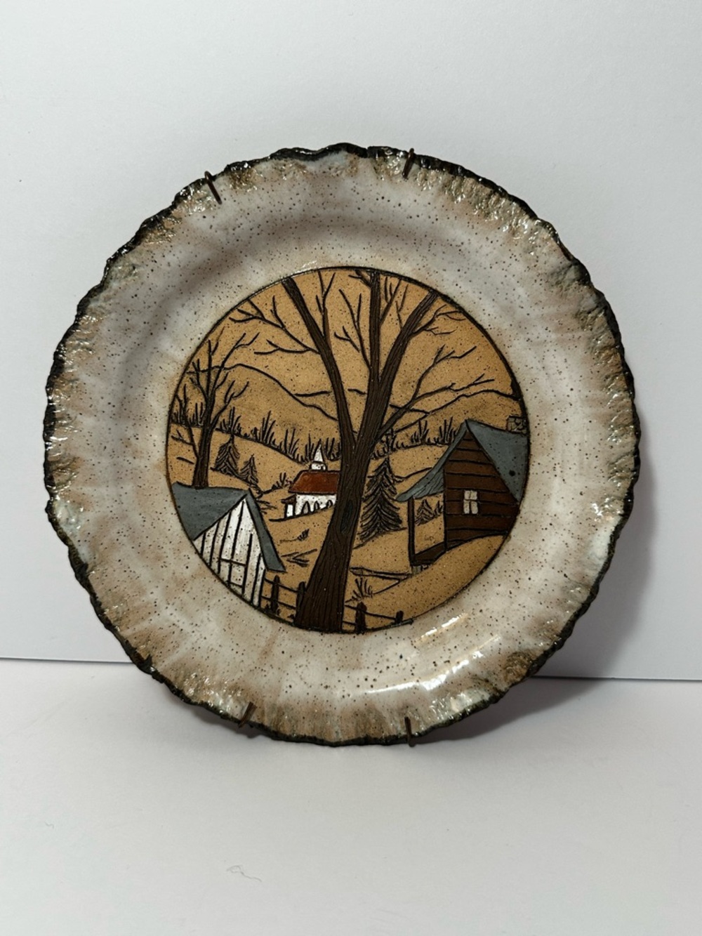 Vintage Studio Pottery Round Plate Country Scene by Barbara Bates Nashville TN
